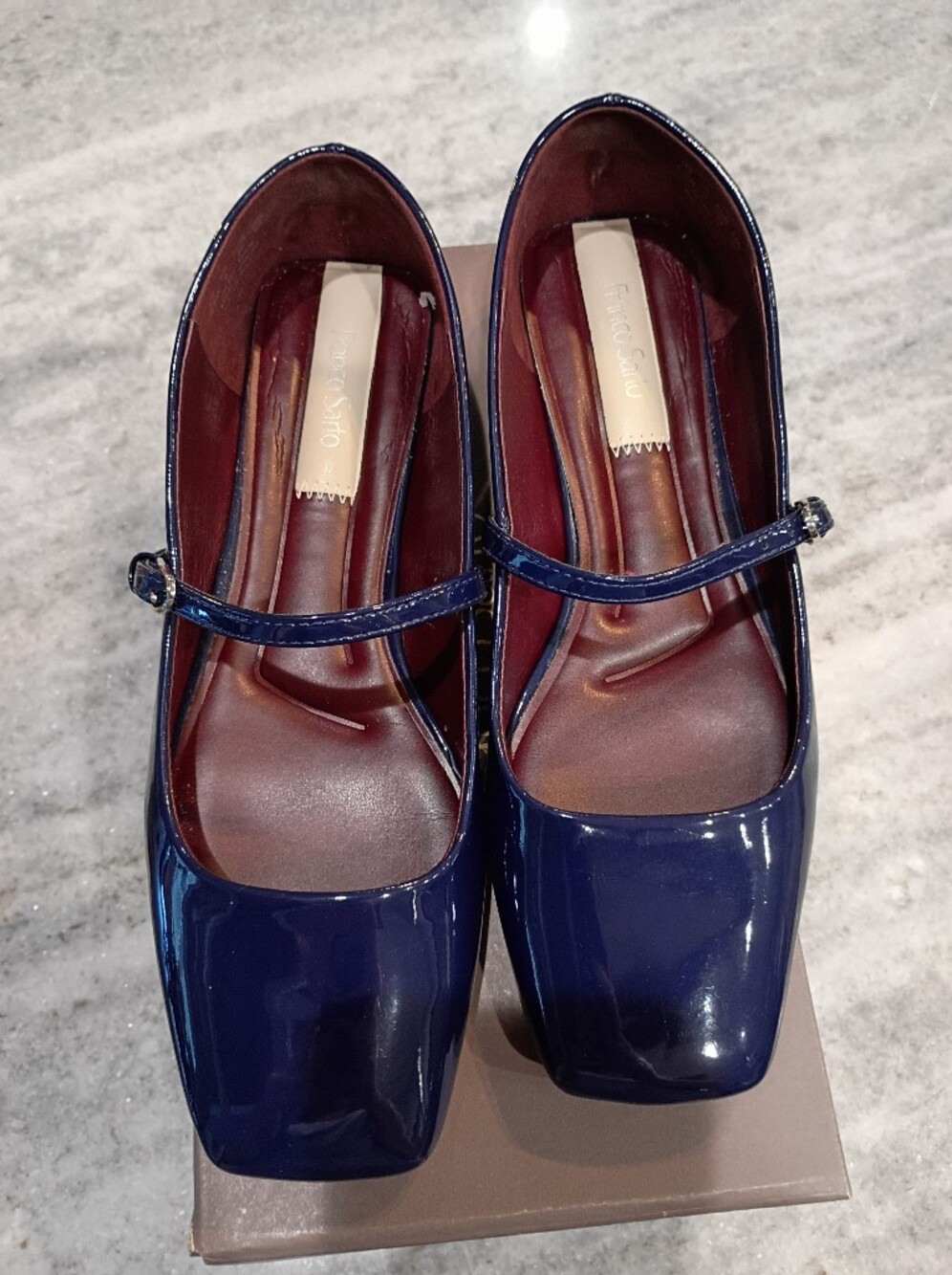 Franco Sarto Navy Patent Mary Jane Flats with Strap Women's Size 8.5